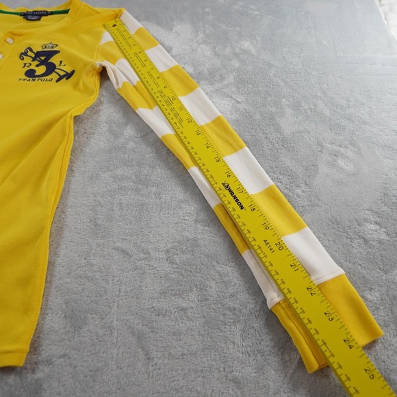 Ralph Lauren Womens Heney Shirt Sz M Yellow Embroidered Logo Striped Long Sleeve - Picture 10 of 12